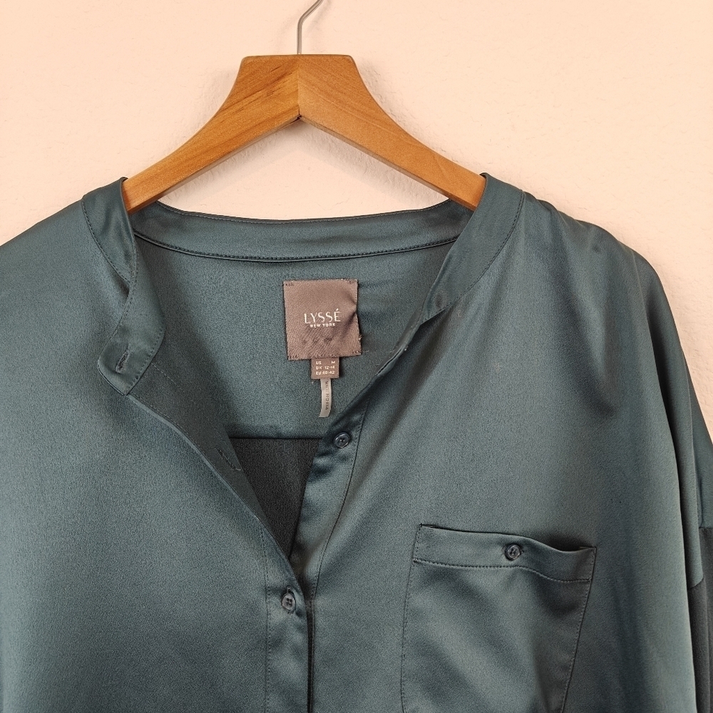 Lysse Kat Button Down Blouse Size Medium Women's Satin Button Up Shirt - Picture 8 of 15